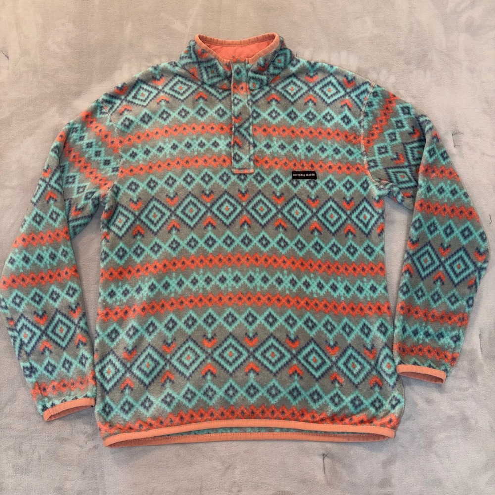 Southern Marsh Mens Southwestern Geometric‎ Quarter Snap Fleece Pullover XL Grey